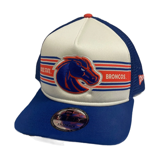 Boise State Broncos New Era Foam 9Fifty A-Frame Trucker Snapback Hat (Cream/Blue)