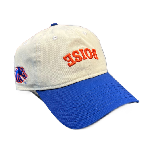 Boise State Broncos New Era Upside Down Orange "Boise" 9Twenty Adjustable Hat (Cream/Blue)