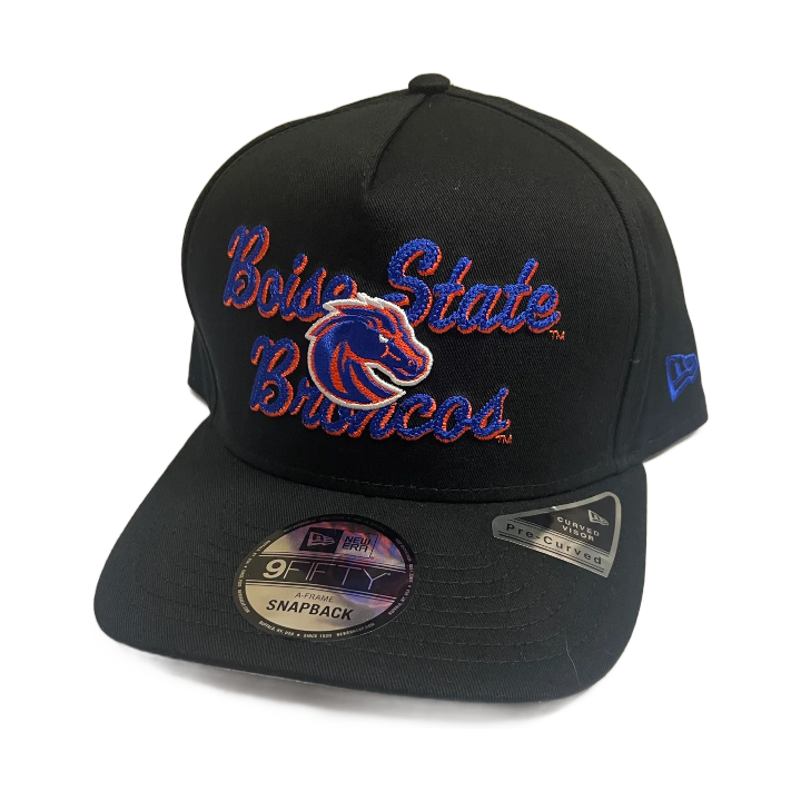 Boise State Broncos New Era Cursive 9Fifty A-Frame Snapback Hat (Black)