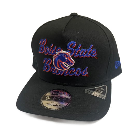 Boise State Broncos New Era Cursive 9Fifty A-Frame Snapback Hat (Black)