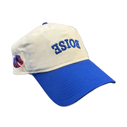 Boise State Broncos New Era Upside Down Blue "Boise" 9Twenty Adjustable Hat (Cream/Blue)