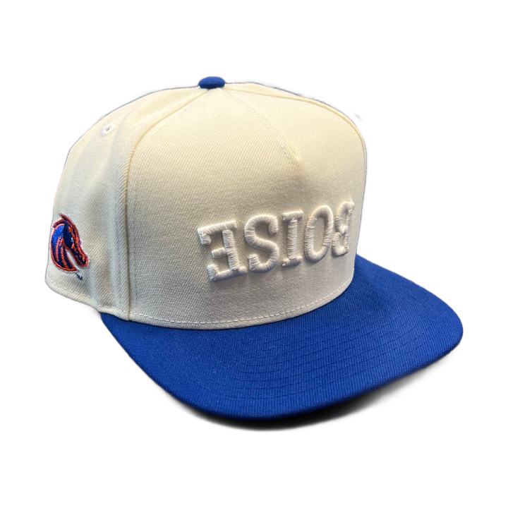 Boise State Broncos New Era Upside Down "Boise" 9Fifty A-Frame Stretch Snapback Hat (Cream/Blue)