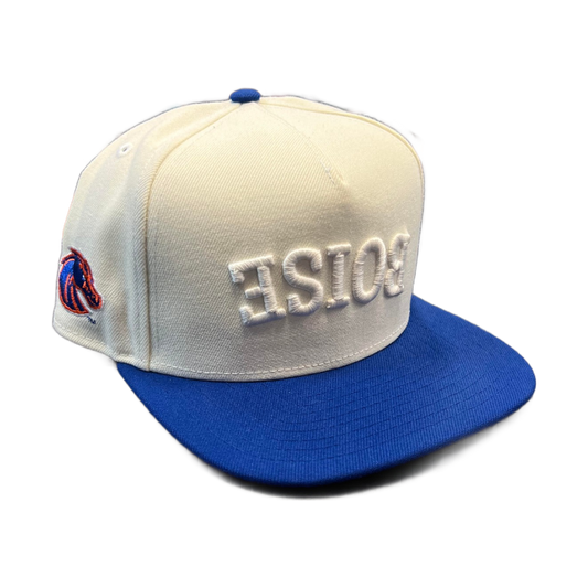 Boise State Broncos New Era Upside Down "Boise" 9Fifty A-Frame Stretch Snapback Hat (Cream/Blue)