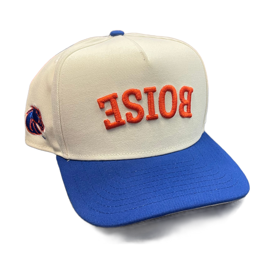 Boise State Broncos New Era Upside Down Orange "Boise" 9Fifty A-Frame Stretch Snapback Hat (Cream/Blue)