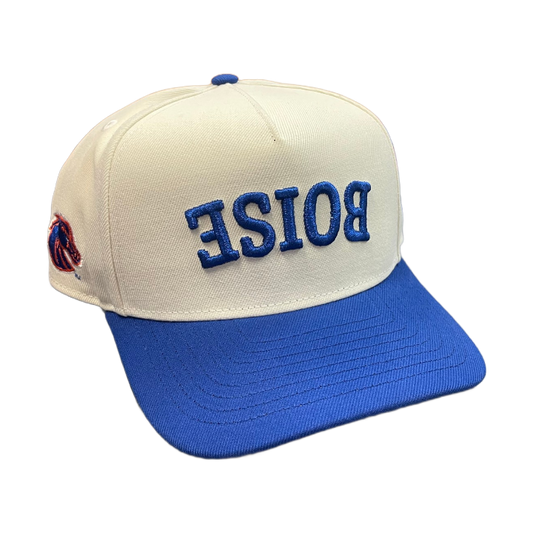 Boise State Broncos New Era Upside Down Blue "Boise" 9Fifty A-Frame Stretch Snapback Hat (Cream/Blue)