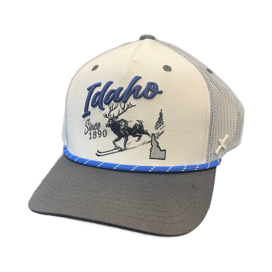 Idaho CapX Wildlife Rope Snapback Trucker Hat (White/Charcoal)