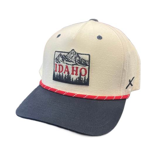 Idaho CapX Mountains Rope Snapback Hat (Cream/Navy)