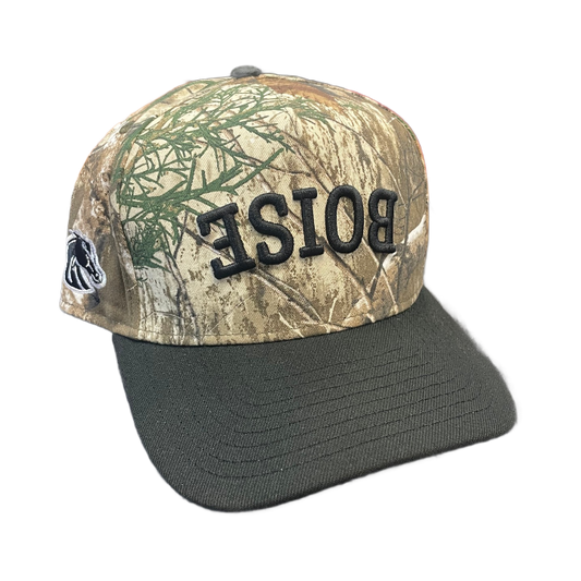 Boise State Broncos New Era Real Tree Upside Down "Boise" 9Fifty A-Frame Stretch Snapback Hat (Camo/Black)