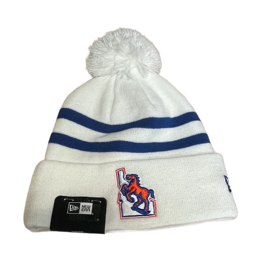 Boise State Broncos New Era Retro Striped Pom Beanie (White)