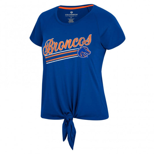 Boise State Broncos Colosseum Women's Krull Tie Front T-Shirt (Blue)