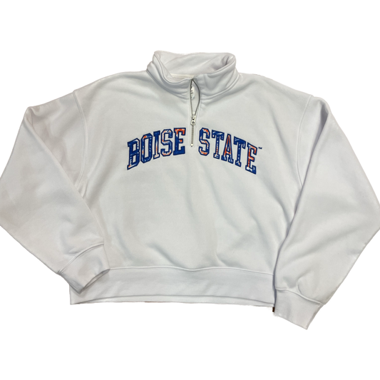 Boise State Broncos ZooZatz Women's 1/4 Zip Crop Sweater (White)